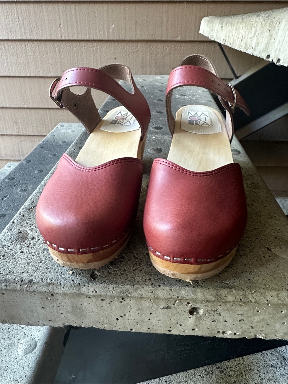 MAGUBA Sweden Monterey Red Burgundy Brown Mary Jane Wood Clogs sz 37 - Picture 4 of 7